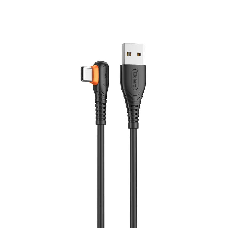 Qcharx London Cabo USB para USB-C 3A (1 m) PVC preto angular