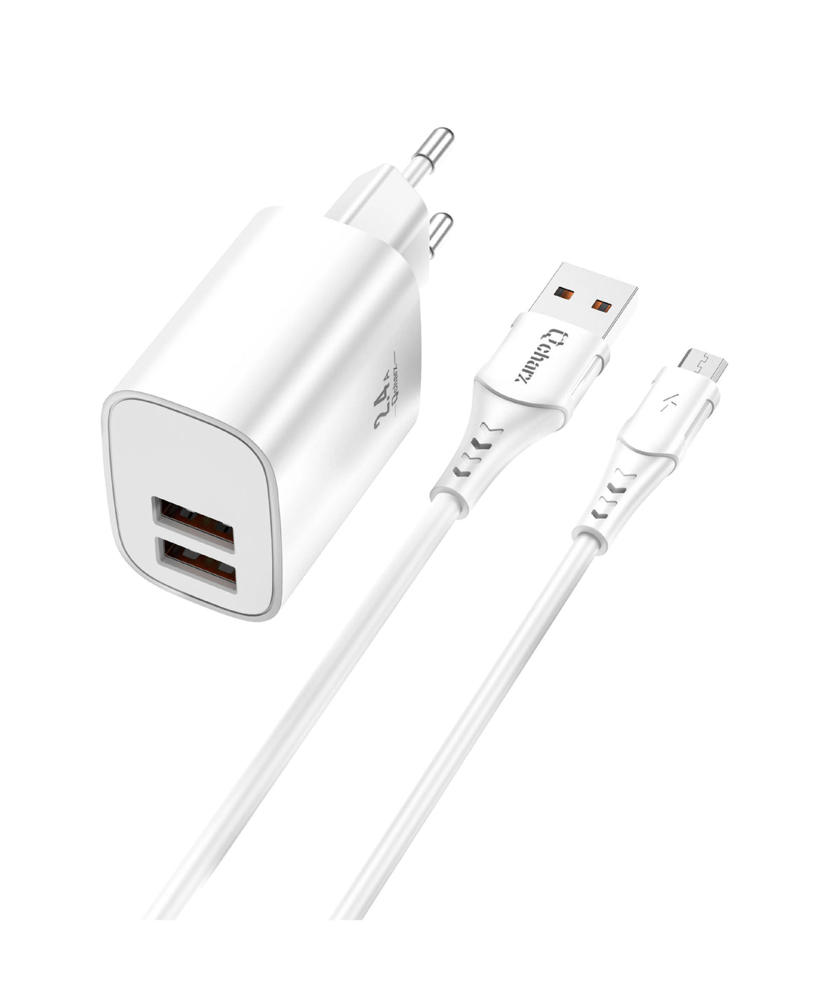 Qcharx Apolo Carregador 12W 2,4A 2 portas USB + Cabo USB para Micro-USB branco (1m)