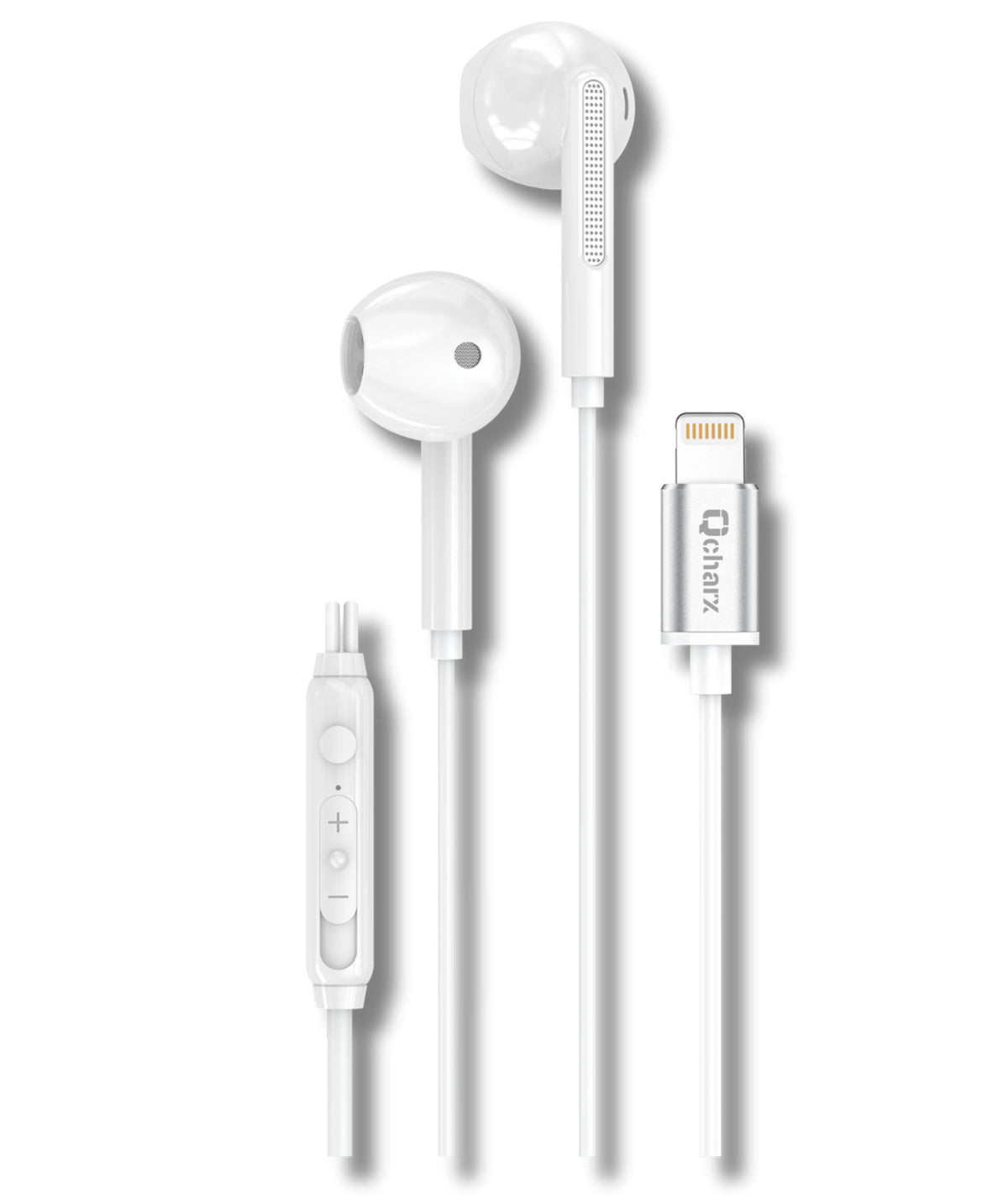 Qcharx Beat auriculares com Cabo ligação Lightning brancos Áudio