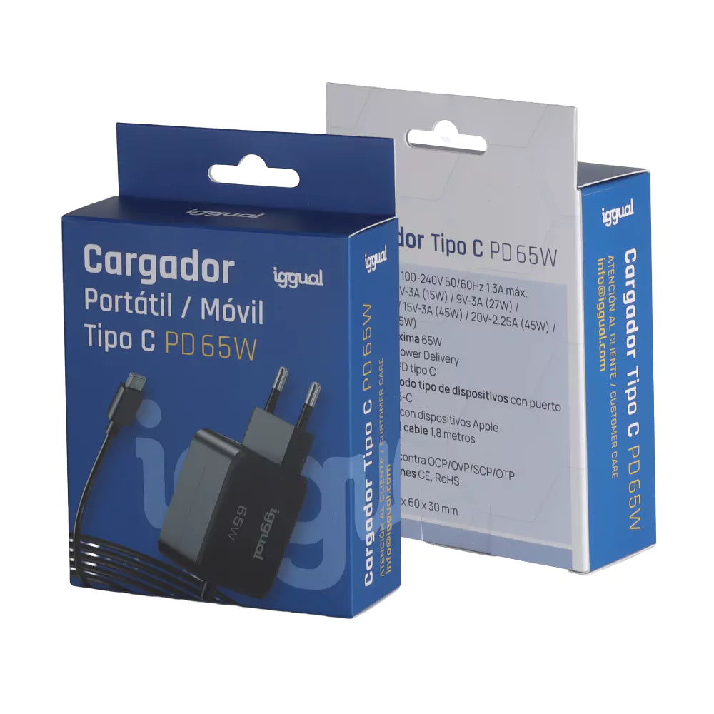 Carregador Universal Portátil + Smartphones iggual TYPE-C PD 65W