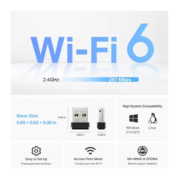 Adaptador USB Nano TP-Link Archer TX1U WiFi 6