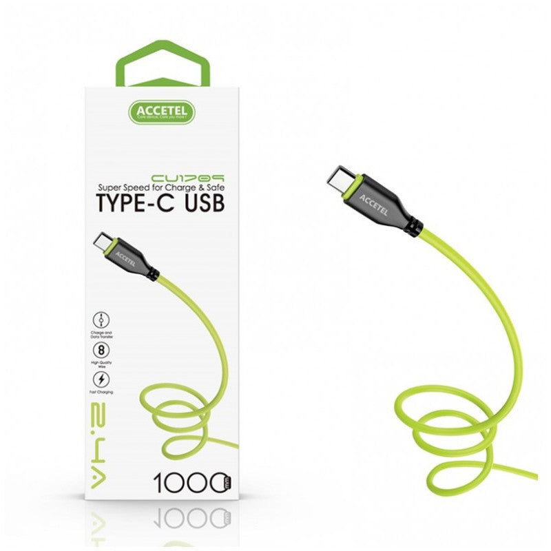 Cabo Tipo-C Accetel 2.1A – 1 Metro (Preto/Verde)