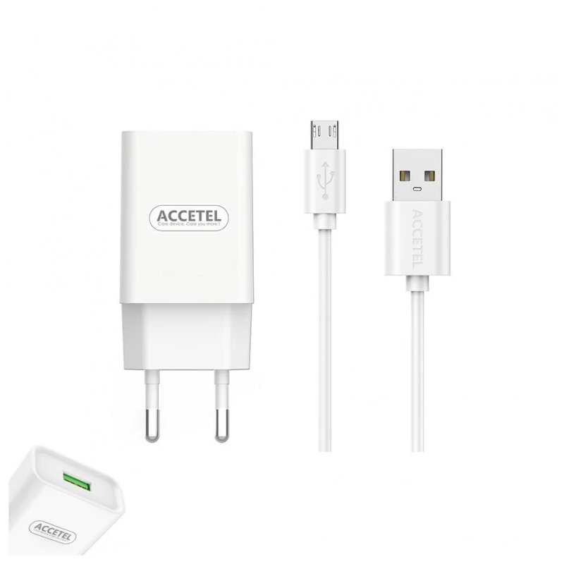 Carregador + Cabo Micro-USB Accetel 2.1A - 1 Metro (Branco)