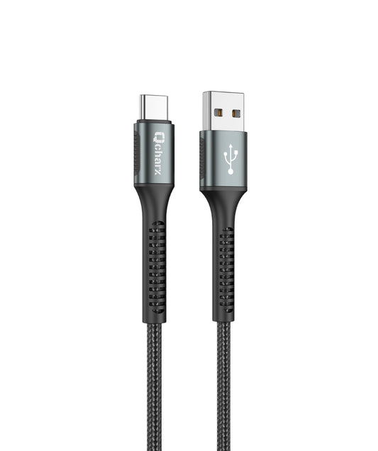 Qcharx Prague Cabo USB para USB-C 3A 20W (1 m) liga de alumínio preto revestimento em tecido suave