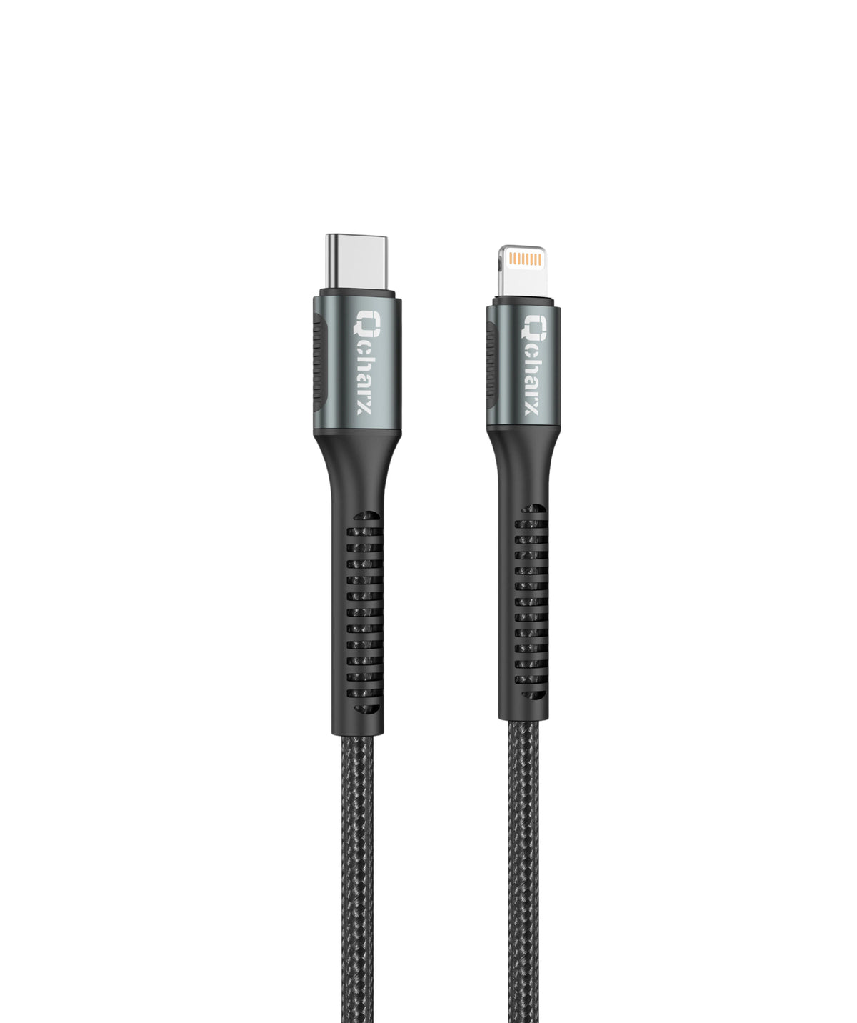 Qcharx Prague Cabo USB-C para Lightning 3A 20W (1 m) liga de alumínio preto revestimento em tecido suave