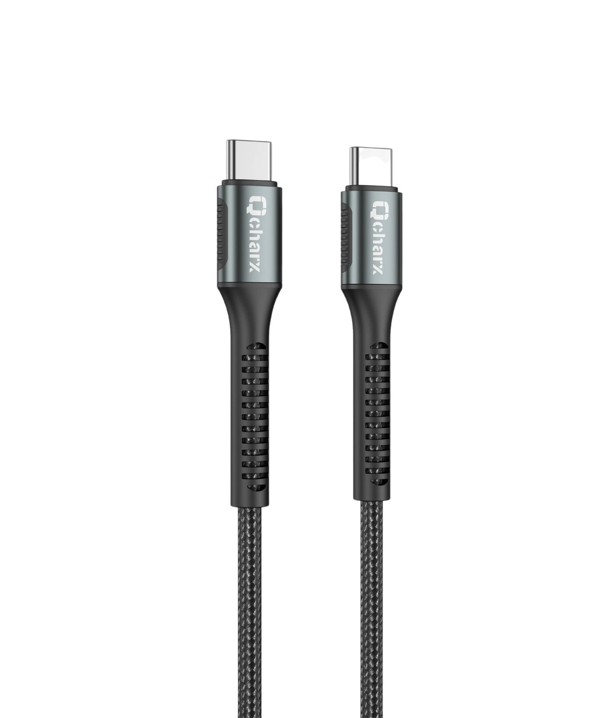 Qcharx Prague Cabo USB-C para USB-C 3A 100W (1 m) liga de alumínio preto revestimento em tecido suave