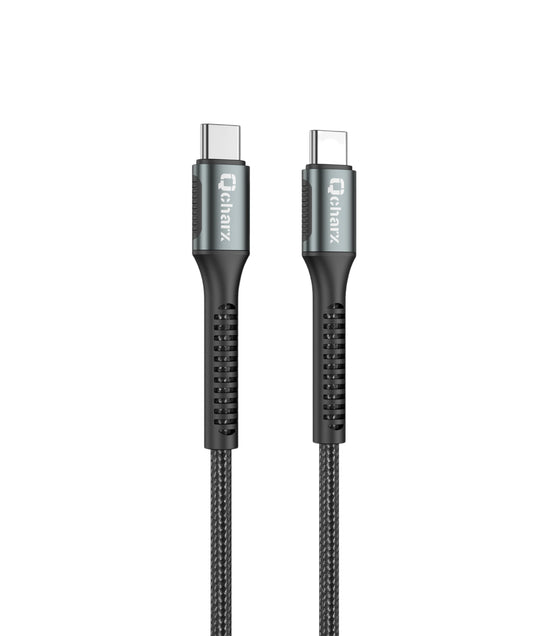 Qcharx Prague Cabo USB-C para USB-C 3A 100W (1 m) liga de alumínio preto revestimento em tecido suave