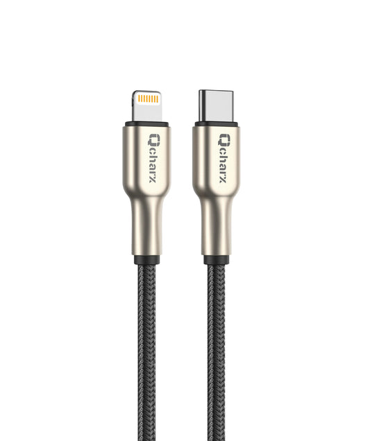 Qcharx New York Cabo USB-C para Lightning 3A 20W (1 m) Zinc metálico cordão prateado blindado