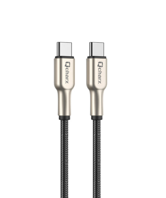 Qcharx New York Cabo USB-C para USB-C 3A 60W (1 m) Zinc metálico cordão prateado blindado