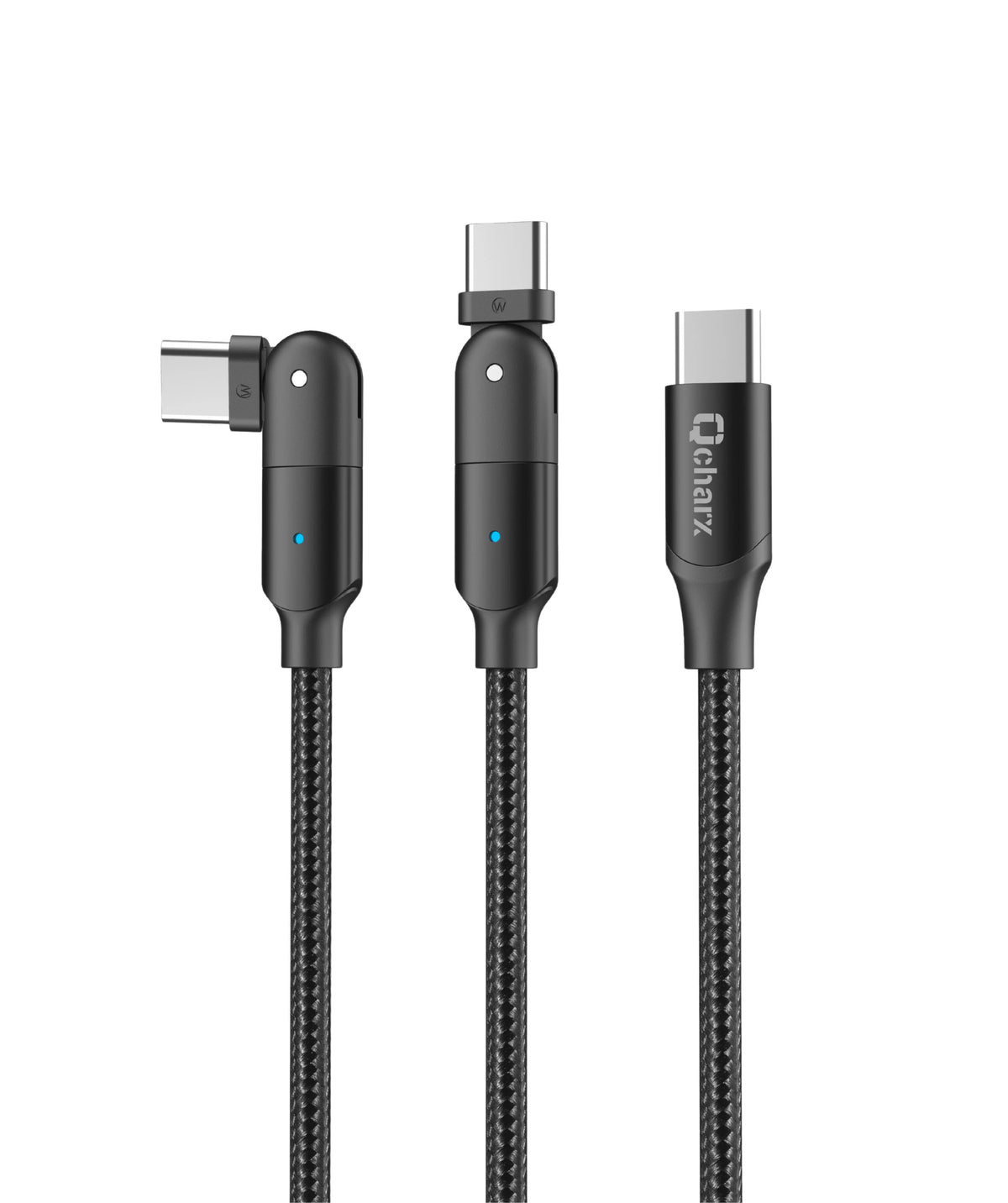 Qcharx Melbourne Cabo USB-C para USB-C 3A 100W (1,2 m) liga de alumínio preto conector rotativo