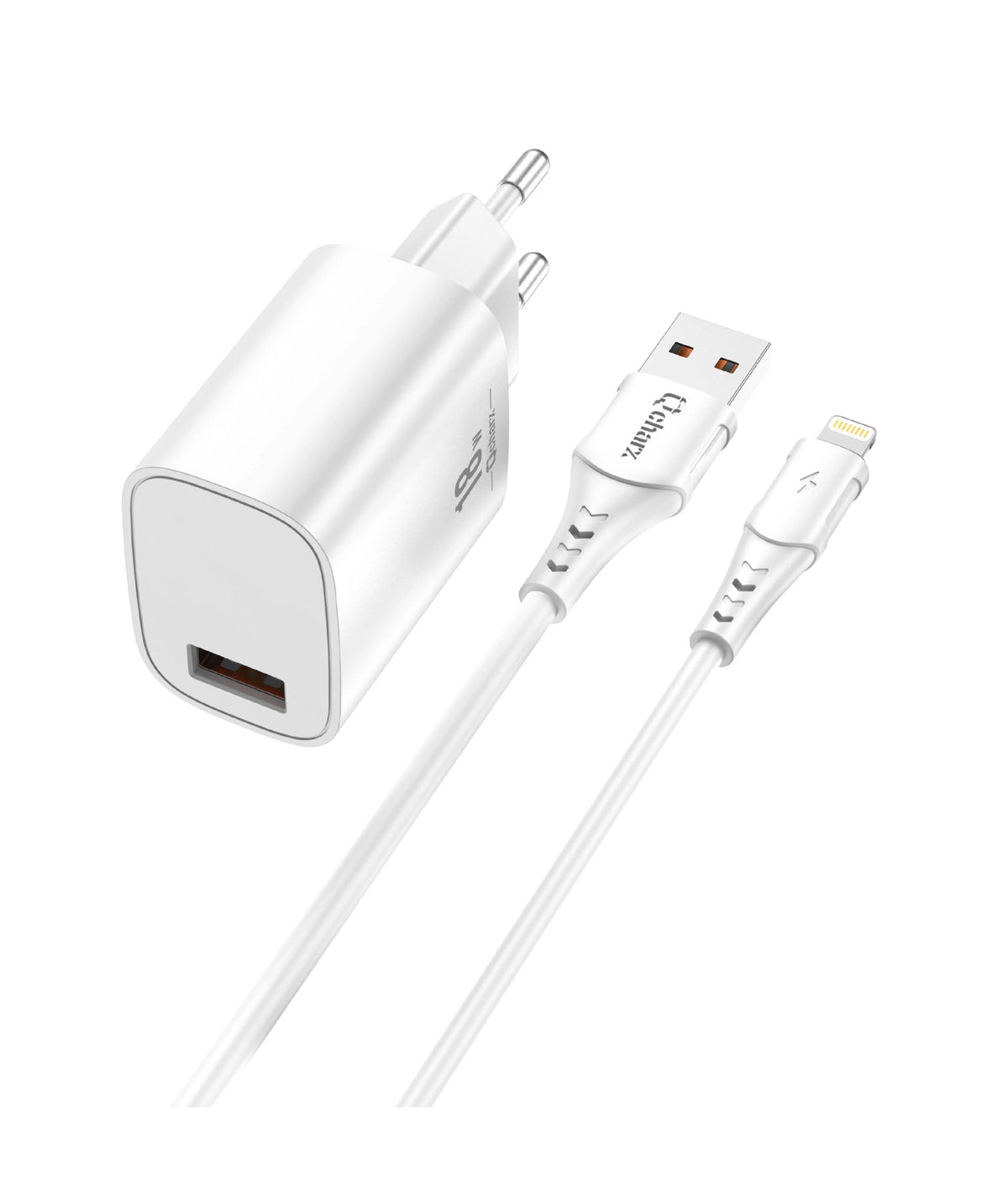 Qcharx Artemisia Carregador 18W 3A 1 porta USB + Cabo USB Lightning branco (1m)