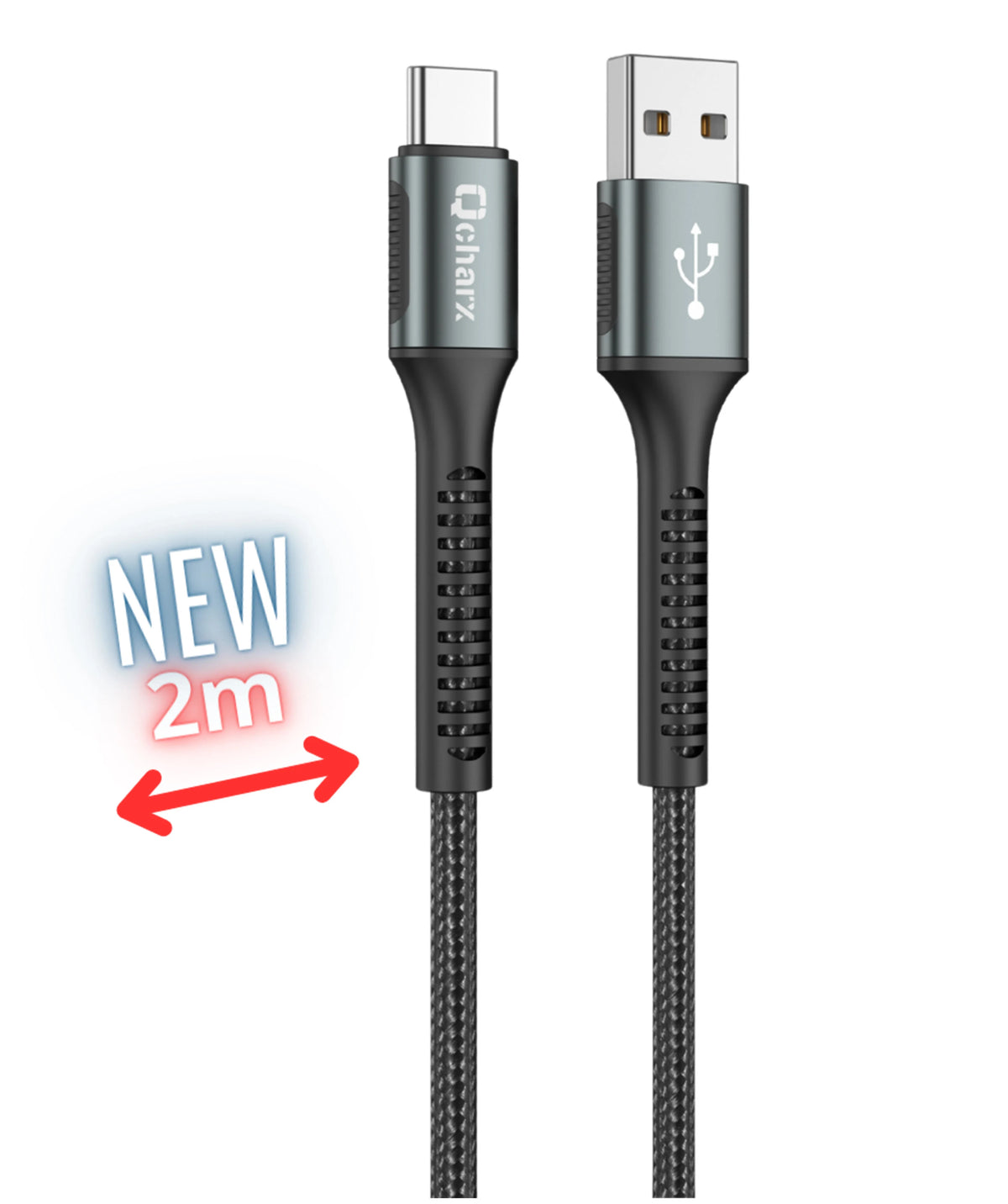 Qcharx Prague Cabo USB para USB-C 3A 20W (2 m) liga de alumínio preto revestimento em tecido suave