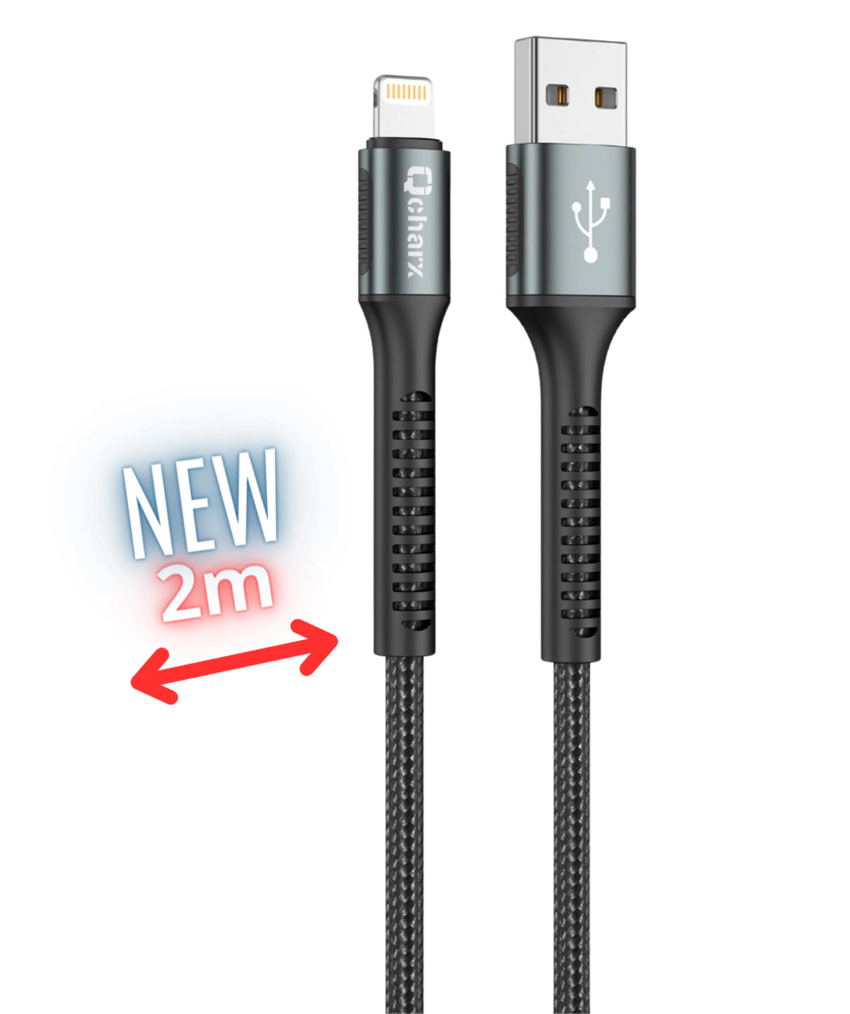 Qcharx Prague Cabo USB para Lightning 3A (2 m) liga de alumínio preto revestimento em tecido suave