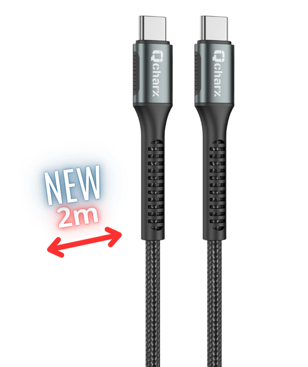 Qcharx Prague Cabo USB-C para USB-C 3A 60W (2 m) liga de alumínio preto revestimento em tecido suave