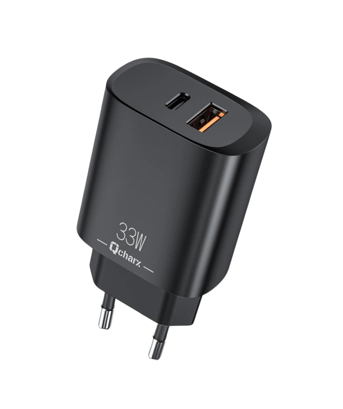 Qcharx Eros Carregador 33W 3A 1 porta USB + 1 porta USB-C preto