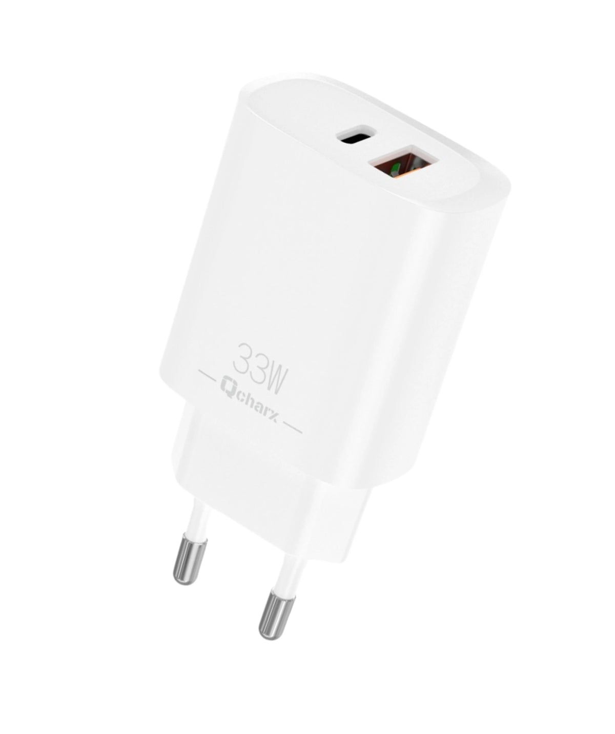 Qcharx Eros Carregador 33W 3A 1 porta USB + 1 porta USB-C branco