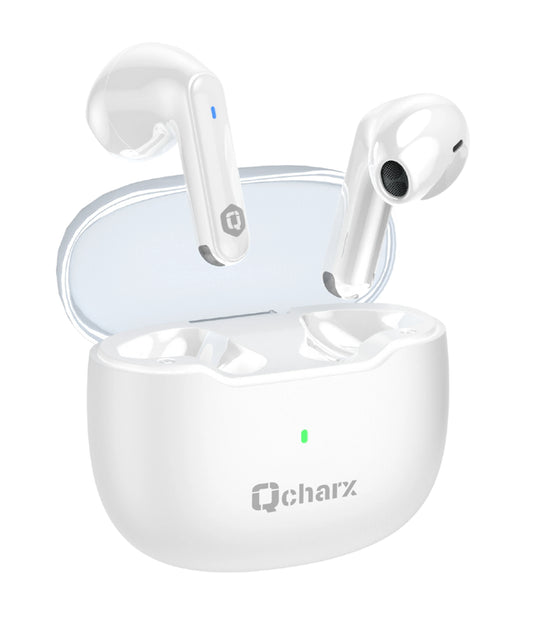 Qcharx Harmony Auriculares TWS Bluetooth 5.3 brancos Áudio