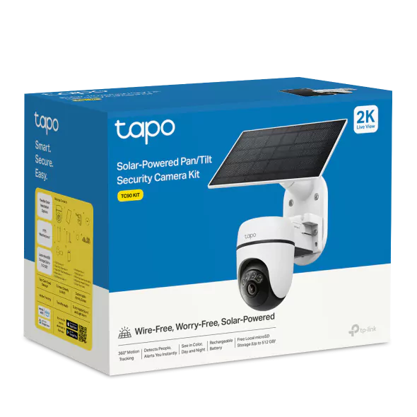 Câmara Segurança TP-LINK Tapo TC90 KIT Wi-Fi Exterior Pan/Tilt + Painel Solar